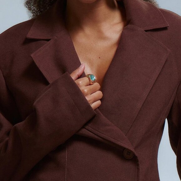 Coffee Brown Elegant Womens Old Money Oversized Blazer Dress - Picture 5 of 5